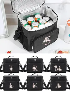 Letter Pattern Insulated Lunch Bag, Durable Waterproof Office Cooler Food Bag with Adjustable Shoulder Strap, Portable Insulated Food Bag for School, Durable Lunch Bags