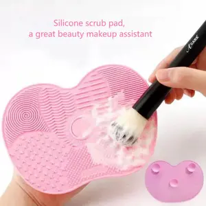 Apple Shape Silicone Makeup Brush Cleaner Pad, Portable Washing Tool with Suction Cup, Cosmetic Brush Cleaning Mat, Travel-Friendly, Cleansing