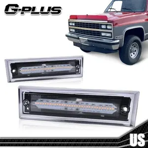Fit For 1981-1991 C10/C20/C30 GMC Smoke Lens Amber LED Front Side Marker Light Side Lights G-PLUS