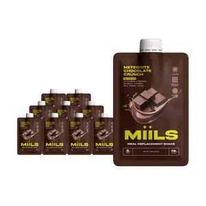 MIILS Meteorite Chocolate Crunch Meal Replacement Shake – 15.87oz (10 Packs), High Protein, Rich in Vitamins & Minerals, Just Add Water or Milk and Shake