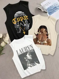 Women's Casual Graphic Print Round Neck Vest 3 Pack, Comfortable Daily Wear, Fashionable Loose Fit, Perfect for Spring & Summer, Tops