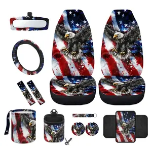 American Flag Eagle Car Interior Set, USA Patriotic Car Seat Covers + Wheel Cover + Trash Can & Storage Bag, Bold Freedom Eagle Car Decor for Drivers, Universal Fit Auto Accessories Trending on TikTok