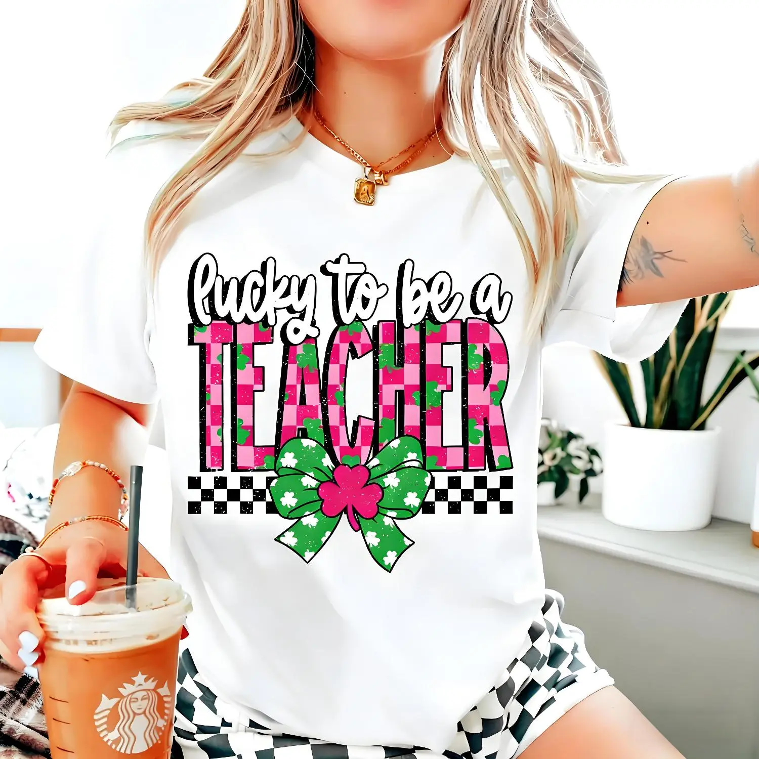 Lucky To Be A Teacher Coquette Bow St Patty S Trendy Tee