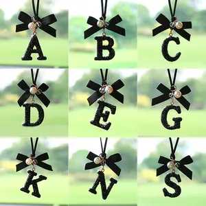 Fashion Bow Car Pendant, Letter Design Rearview Mirror Decoration, Perfect Gift for Holidays & Birthdays, Elegant Auto Accessory, Car Interior Decoration