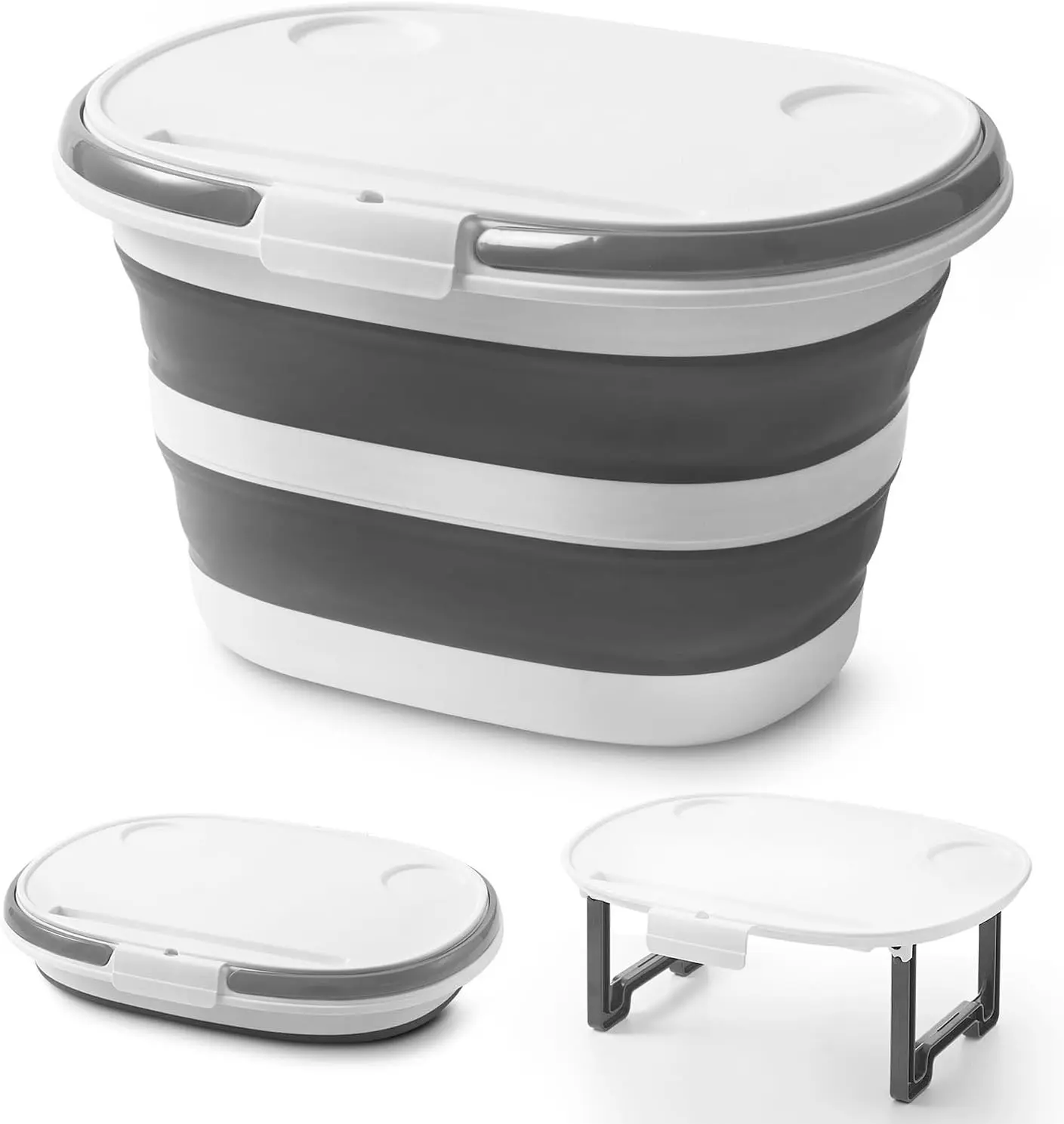 Collapsible Bucket, Upgraded 16L (4.2 Gallon) Collapsible Mop Bucket with Multi-Functional Lid, Foldable Portable Bucket Camping Beach Sand Pool Boat Fishing-Water Pot Pail-Space Saving Square