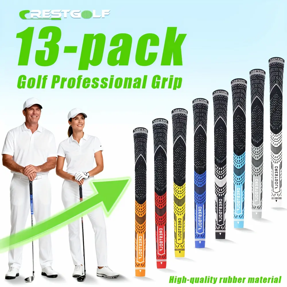 CRESTGOLF New 13 Golf Grips Set, Midsize, All Weather Compound Hybrid Rubber Golf Club Grips, Ecological Yarn Thread Technology, Multiple Colors to Choose From, Black Friday
