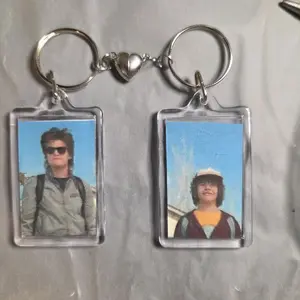 Steve & Dustin Keychain Set - Unique Photo Keychains with Heart Charm for Fans