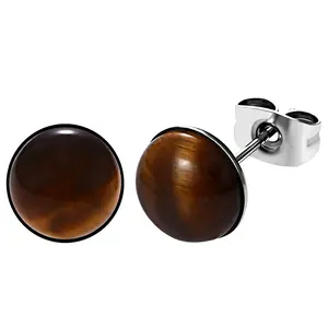 OIDEA Women's 6mm Round Natural Tiger Eye Colored Stone Earrings, Stainless Steel Stud Earrings for Summer Wear,summerwins