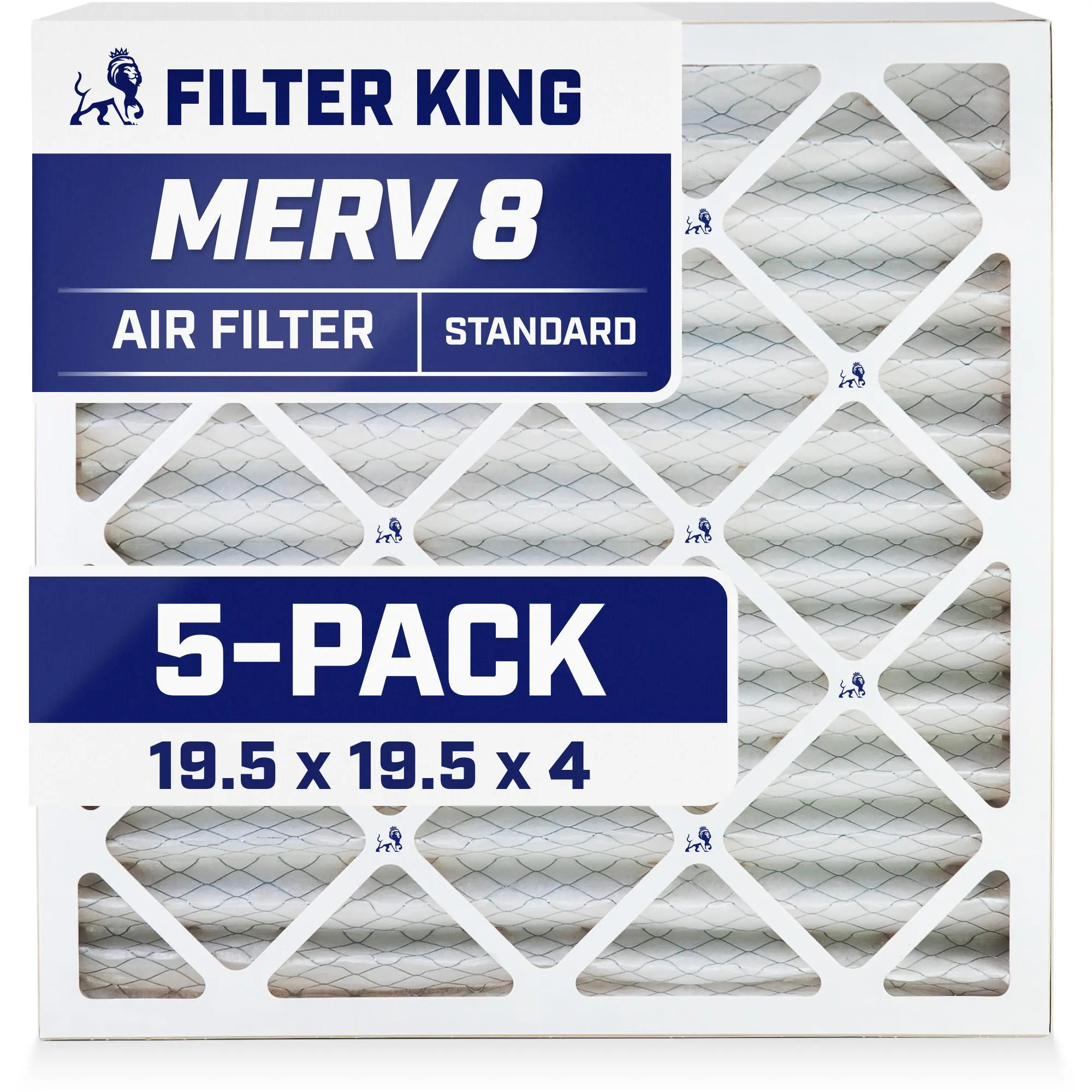 Filter King 19.5x19.5x4 Air Filter | 5-PACK | MERV 8 HVAC Pleated A/C Furnace Filters | MADE IN USA | Actual Size: 19.5 x 19.5 x 3.75"