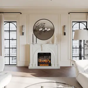 FUFU&GAGA Freestanding Baroque Fireplace Mantel - White Fireplace Surround with Legs for Electric Inserts