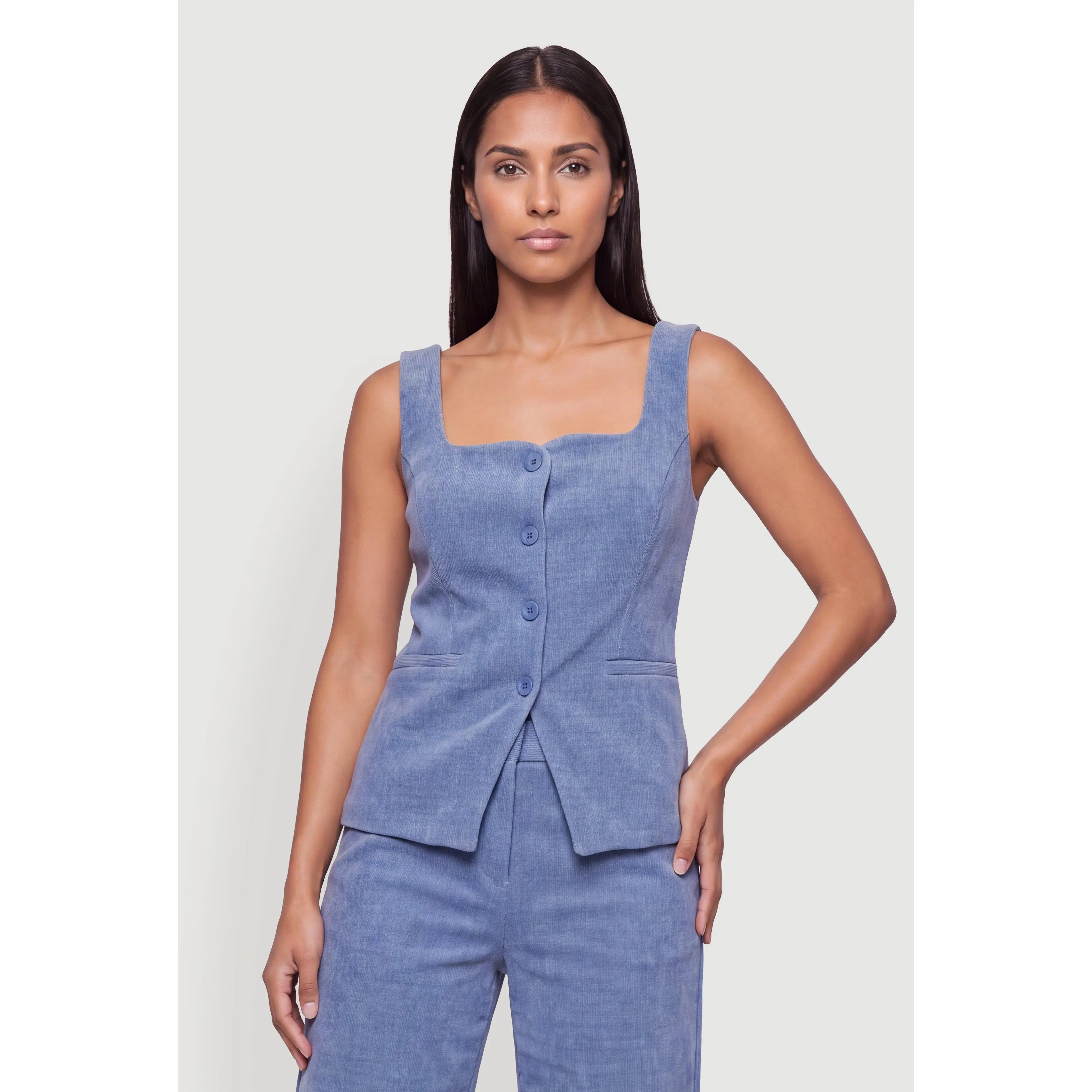 Square Neck Button Front Waistcoat