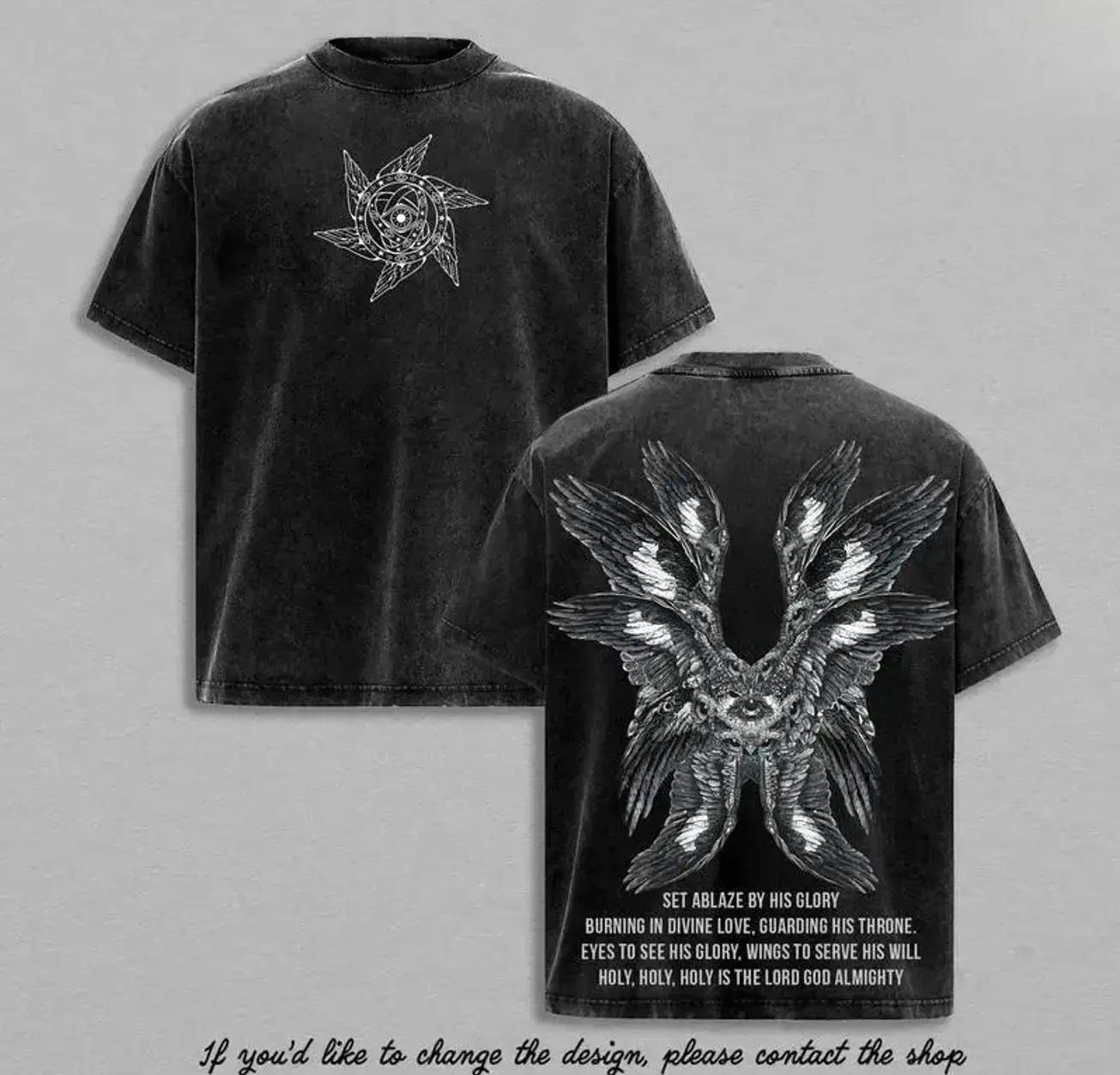Seraphim Angel Tee | Set Ablaze by His Glory Shirt / Sweatshirt / Hoodie | Christian Vintage Washed Oversized T-Shirt | Wings of Fire Divine Love Graphic | Holy Faith Jesus Apparel Christian Bible Verse X7M