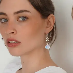 Real Morpho Sulkowskyi Triangle Pendant With Leaves On Leverback Earrings In Sterling Silver