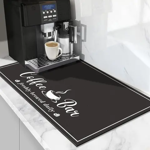 Printed Absorbent Kitchen Decorative Placemat - Heat Resistant, Waterproof, BPA-Free, Eco-Friendly, Recyclable Rectangle Kitchenware (12x20x0.1in) for Coffee Bar Counter Accessory
