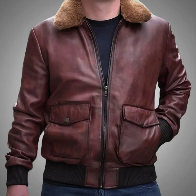 Cuir Jackets Fur Flight Jacket Collar Casual Collar Soft Menswear Leather Jacket with Fur Interior & Leather Trimmings Long Sleeve Winter Coats Tops Beige Plain