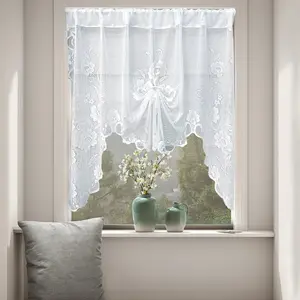 Butterfly Drawstring Curtain Lace Sheer Drapes for Kitchen Window Partition Door Half Curtains, Home Decoration Curtain, Elegant Home Decor