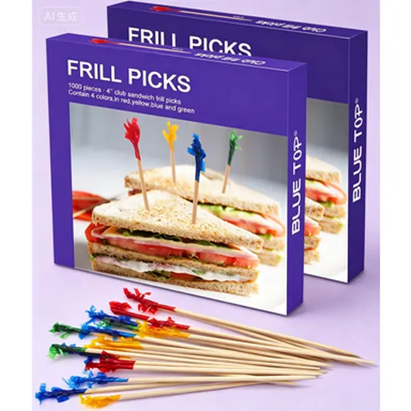 Wooden Frill Picks Decorative Cocktail Party Toothpicks 4 Inch 2000pcs Value Pack for Fruit Appetizers Club Sandwiches Reusable Decorative Picks for Valentine's Day Parties Events and Catering