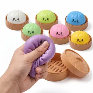 Dumpling Squishy Toy with Steamer Box, Cute Cartoon Squeeze Fidget Toy, Soft Slow Rebound Stress Relief Dough Toy, Safe Eco-Friendly Material Anxiety Relief Sensory Toy for Kids Adults