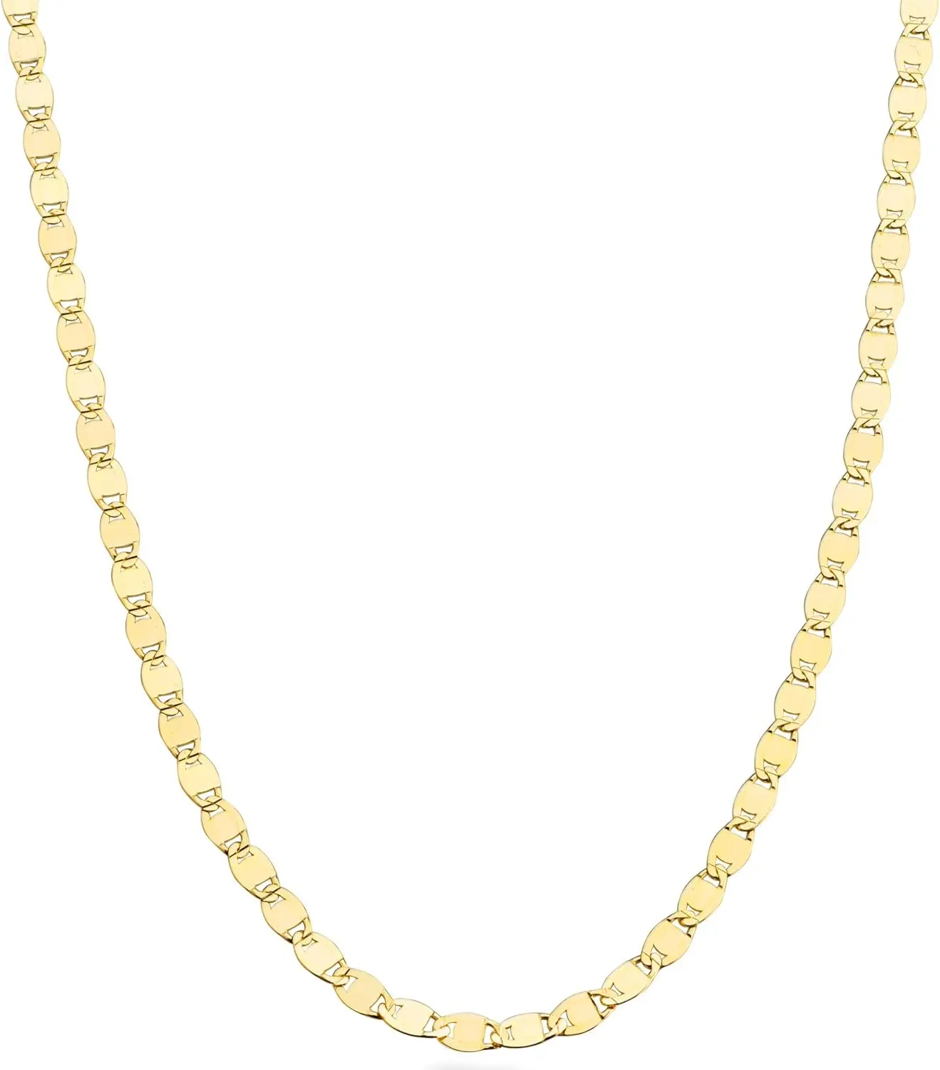 Italian  Sterling Silver, K Gold Plated Sparkle Mirror Link Chain Necklace for Women, Made in Italy