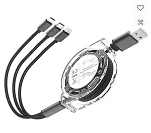 3 In 1 Retractable Charging Cable with USB Port Transparent Design for Easy Storage and Organization Versatile Charging Solution