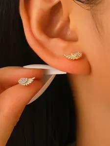 Cross-Border Sweet Cool Punk Style Micro-Embedded Zircon Angel Wings Design Couple Soft Cartilage Piercing Ear Bone Clip Zircon Stud Earrings