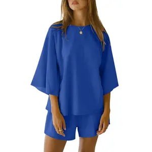 ANRABESS Womens Pajama Sets 3/4 Sleeve Oversized Tops and Elastic Waist Shorts Lounge Sets Loungewear Matching Casual