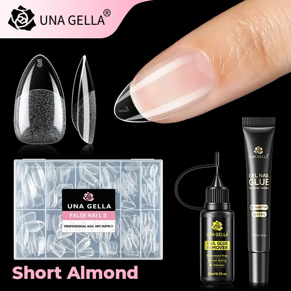 Short Almond+15ml Air Dry Gel Nail Glue+20ml Nail Glue Remover