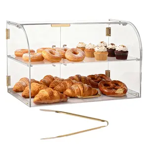 summervibes VEVOR Bakery Display Case, 2-Tier Commercial Countertop Pastry Display Case, Clear Acrylic Bread Box for Kitchen, Party Cake Cabinet with Magnetic Rear Door for Cookie Dessert Donut, 22x 14x 14