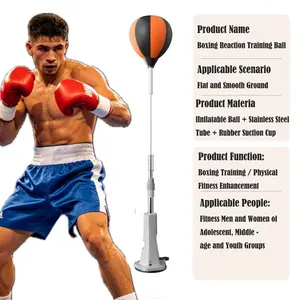 Fast Rebound Boxing Reflex Bag, Height Adjustable with Suction Base for Home Reaction & Coordination Training, Inflatable Boxing Bag