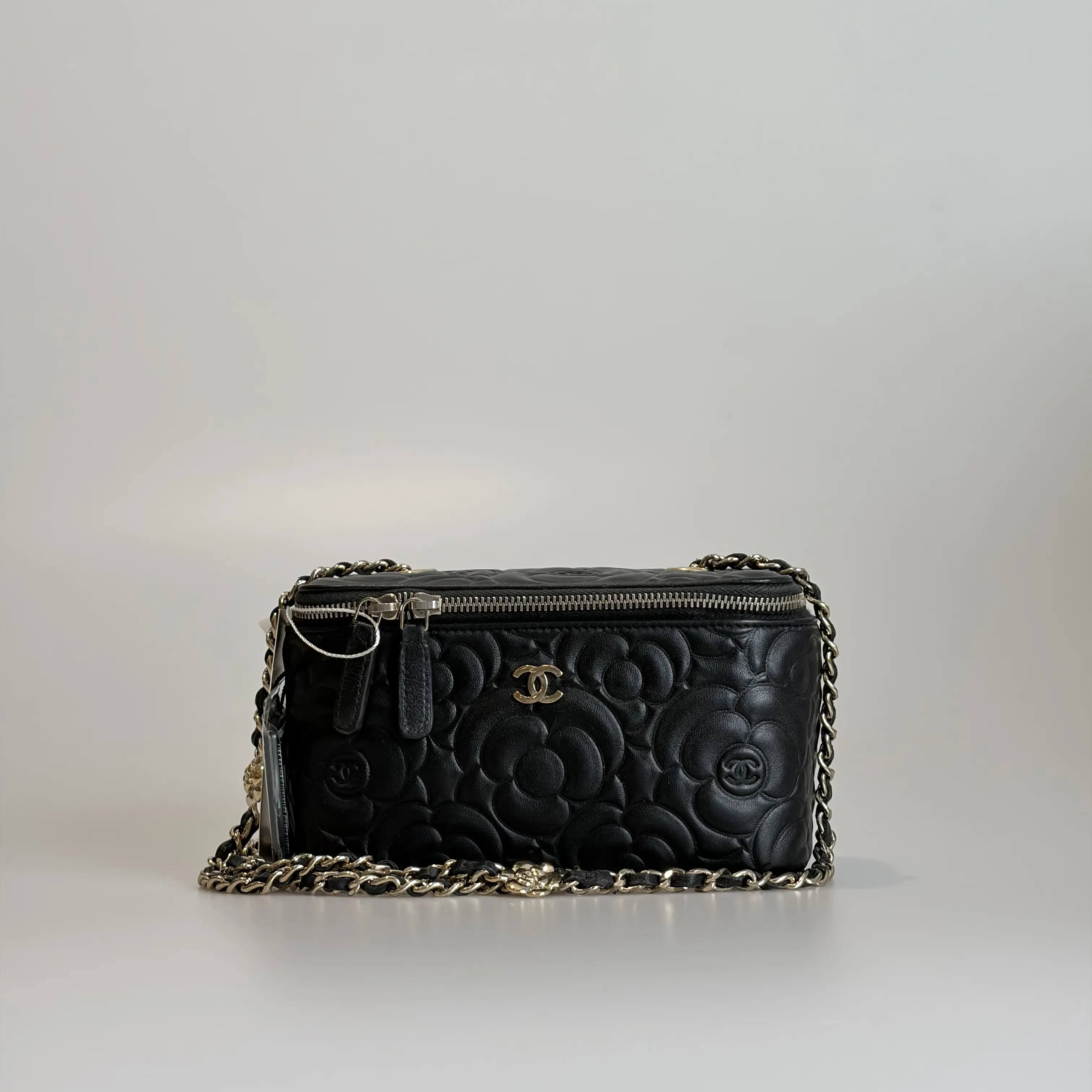 Pre-owned CHANEL Calfskin Crossbody Bag Black Camellia Embossed with Gold Tone Hardware & Camellia Link Chain 11727180 Sold As Is / Final Sale