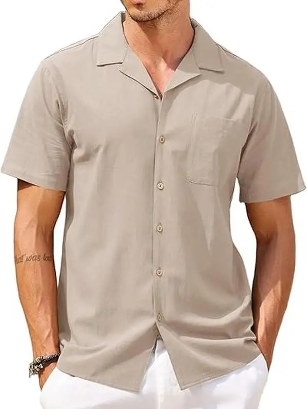 COOFANDY New York Fashion Week Men's Cotton Linen Tropical Holiday Beach Shirt Classic Floral Menswear Top Overall Collar Casual Shortsleeve