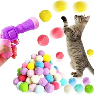 Interactive Cat Toy Gun Set with Plush Balls, Indoor Outdoor Pet Play Accessories, Randomly Shipped in Two Colors