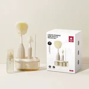 Baby Bottle Brush Kit with Push-Press Bubble and Drying Rack for Bottle Cleaning, Bendable Bottle Cleaner Brush for Baby Bottles, Breast Pumps, Nipples, Straws and More. Perfect for Home&Travel