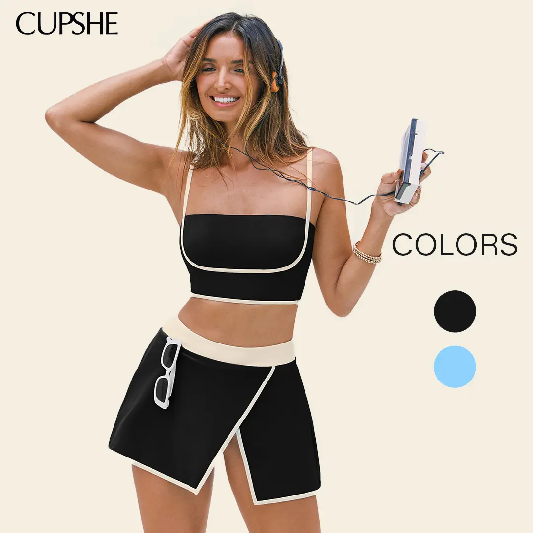 【Restocked】CUPSHE High Waisted Bikini Set With Pockets - Tummy Control Two Piece Swimsuit | Functional High Rise Bottoms For Vacation Essentials Tankini Tops High Rise Swimwear Bathing suit #summerfinds