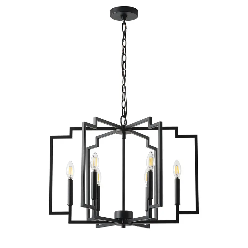 Industrial Black 6-Light Pendant Light with Open Cage Frame