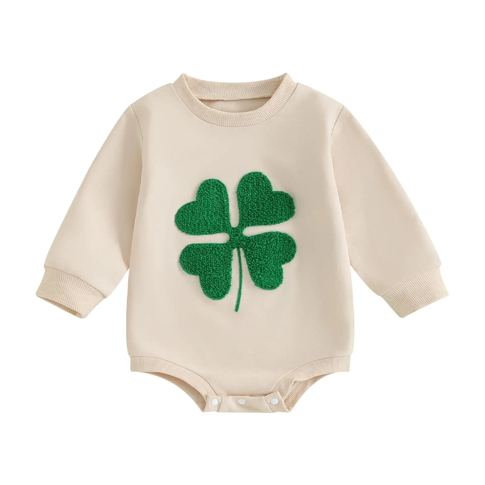 Baby Boy Girl St Patricks Day Outfit Clover Embroidery Sweatshirt Bubble Romper Oversized Long Sleeve Bodysuit