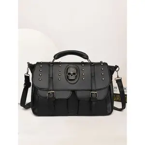 Women's Punk Style Rivet & Skull Decor Tote Bag, Fashionable Large Capacity Crossbody Bag for Daily Used, Casual Trendy Versatile High-quality Daily Commuting Bag, Casual Shoulder Bag