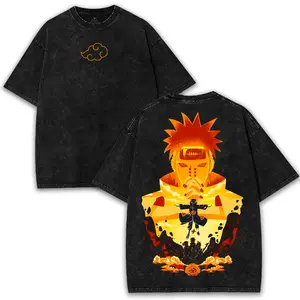 Retro Heavy Limited Pain - Naruto Anime Washed Shirt Graphic T-Shirt | Dual-Side Print, Vintage Washed Look, 260GSM Heavyweight Oversized Tee Cotton Menswear