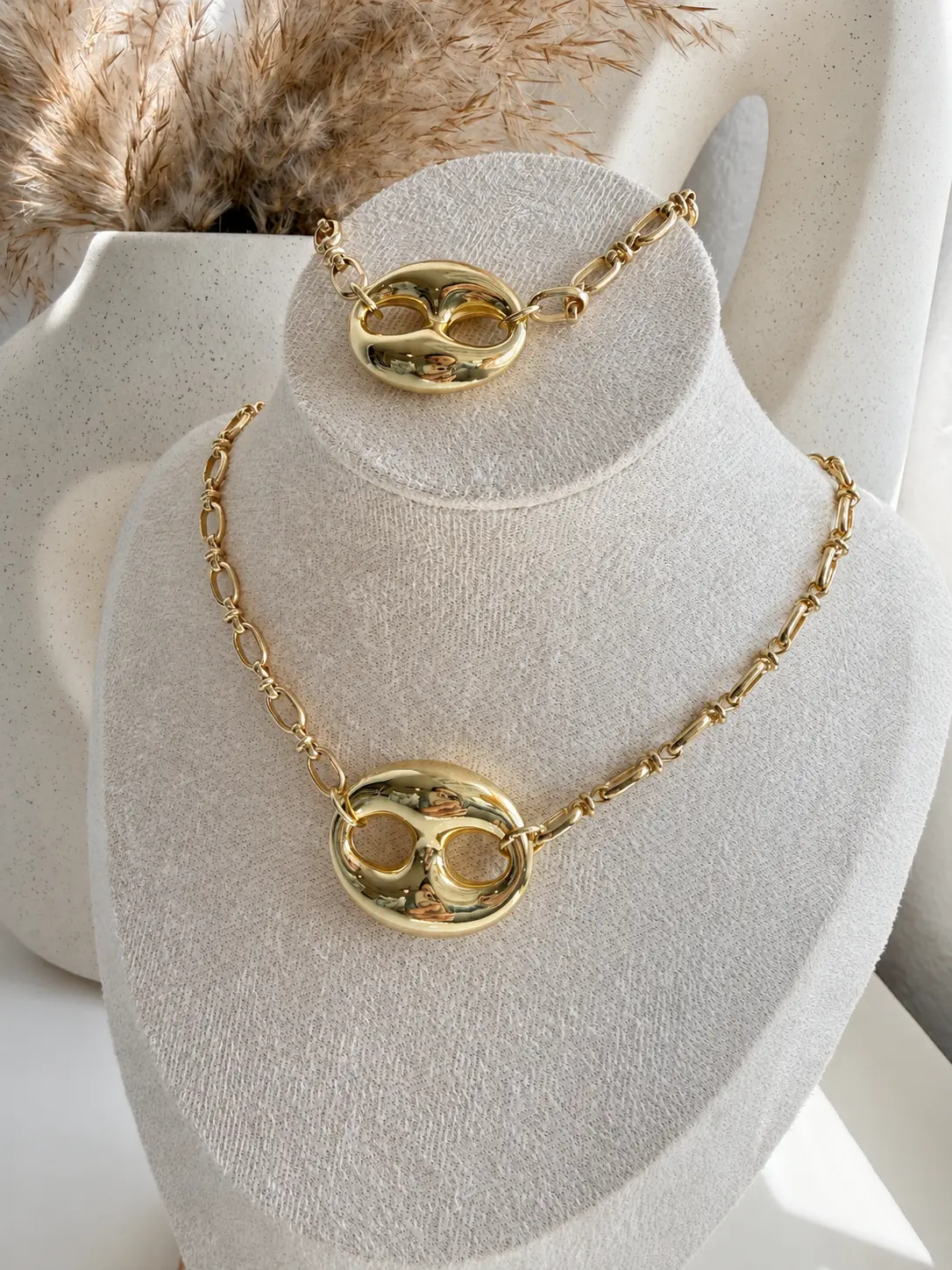 Bold Tab Link Set Necklace and Bracelet
