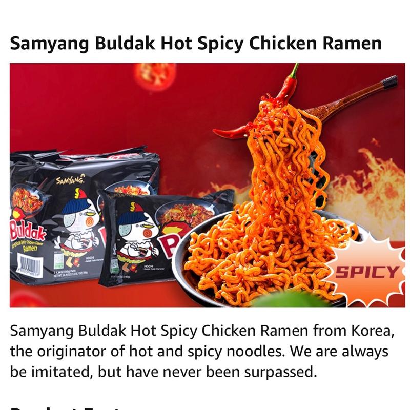 Samyang Buldak Spicy Ramen, Hot Chicken Ramen, Korean Stir-Fried Instant Noodle, Original, 1 Bag with 5 Pack Pack Pack