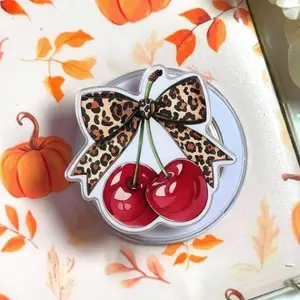 Cherry Phone Grip with Leopard Bow – Cute Y2K Coquette Pop Socket