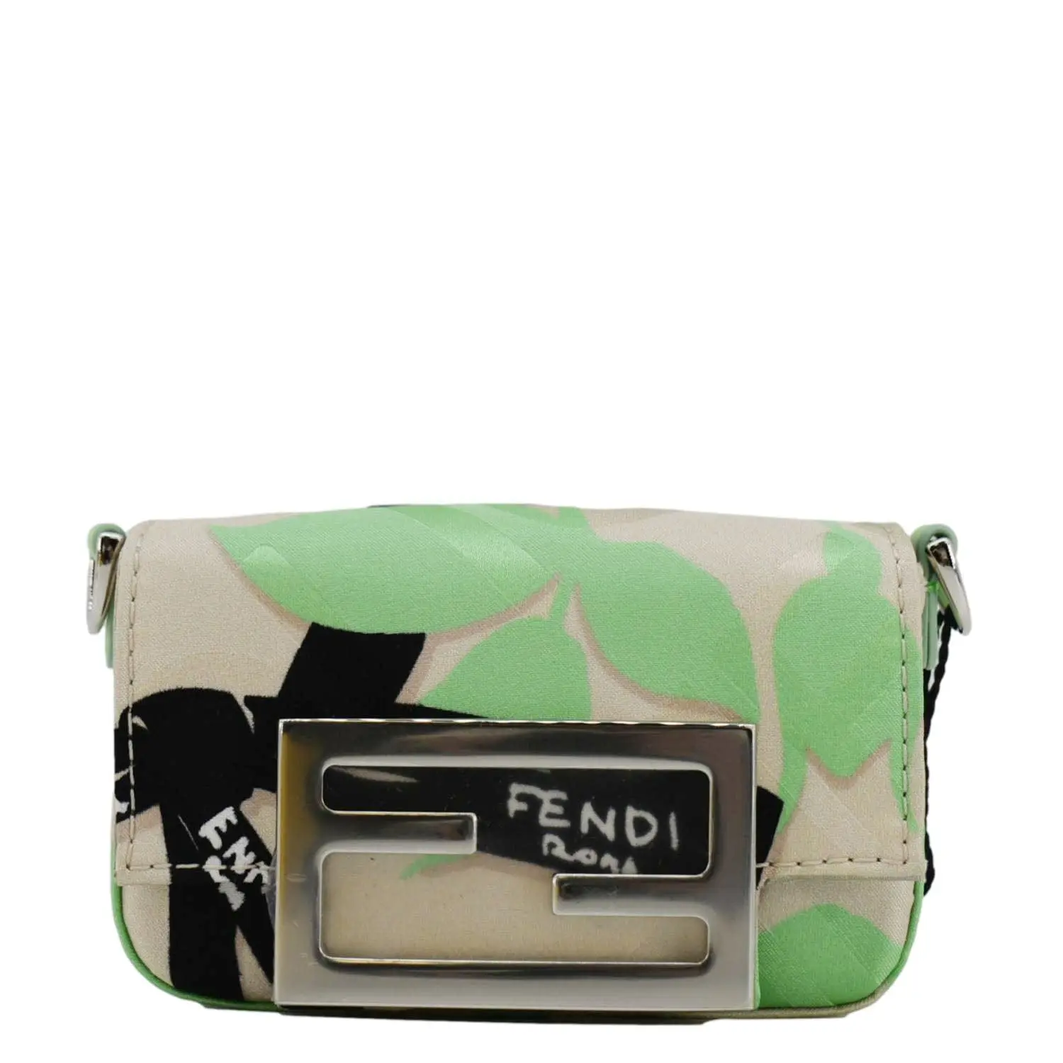 Pre-owned FENDI Leather Top Handle Bags Nano Baguette Handle Bag Green