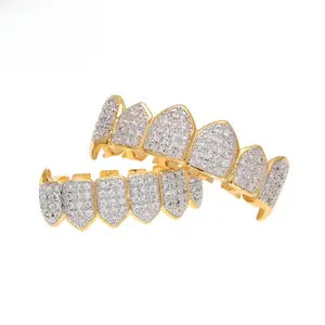 Two-tone Plated Small Fang Micro Pave 5A+ Zircon Vampire Teeth Grillz| Bold Exaggerated Hip Hop Teeth Jewelry| Chicano Classic Luxury Streetwear Accessory