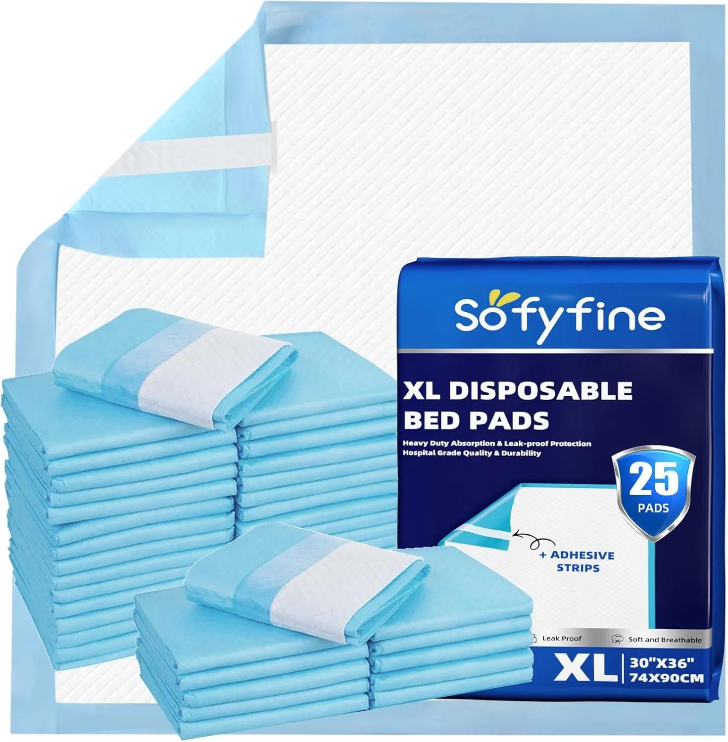 Bed Pads with Adhesive Strip 30"x36" Thicken Elderly Adults Incontinence Underpads Disposable,Heavy Duty Absorbent Chucks Waterproof,XL Extra Large Puppy Pee Training Pad[25 Pads]Gift.