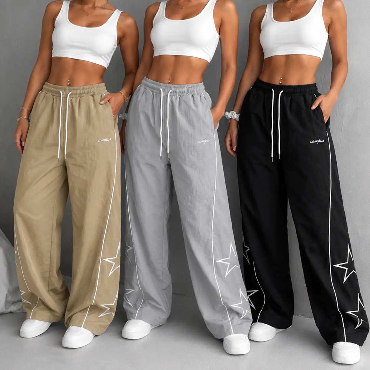 3-Pack Women’s Lightweight Parachute Pants, Y2K Star Wide Leg Sweatpants, High-Waisted Quick-Dry Track Pants, Casual Loungewear