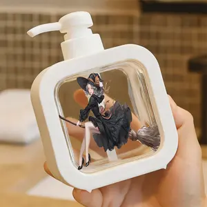 Cute Witch with Silver Hair on Broomstick - Moisturizing Hand Pump Bottle, Soap Dispenser, Kitchen & Bathroom Soap , Durable Plastic, Halloween Themed Decor, Everyday Use, Intricate Witch Attire, Dynamic Pose