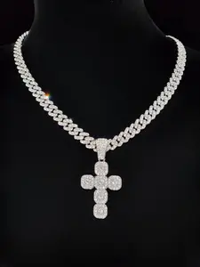 1Piece Men Women Hiphop Cross Pendant Religious Cuban Cross Necklace Iced Out Bling Bling Jewelry Fashion Vintage Hip Hop Necklace Is Perfect For Party Or Everyday Lovers' Gifts Modern Versatile Accessories