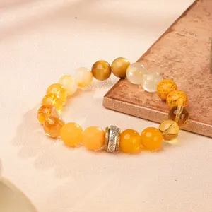LUMAWU Earth Element Grounding Crystals Bracelet, 10mm Natural Crystal Piece with Citrine, Tigers Eye & Yellow Agate, Unisex Adults' Prosperity Protection Costume Jewelry Talisman