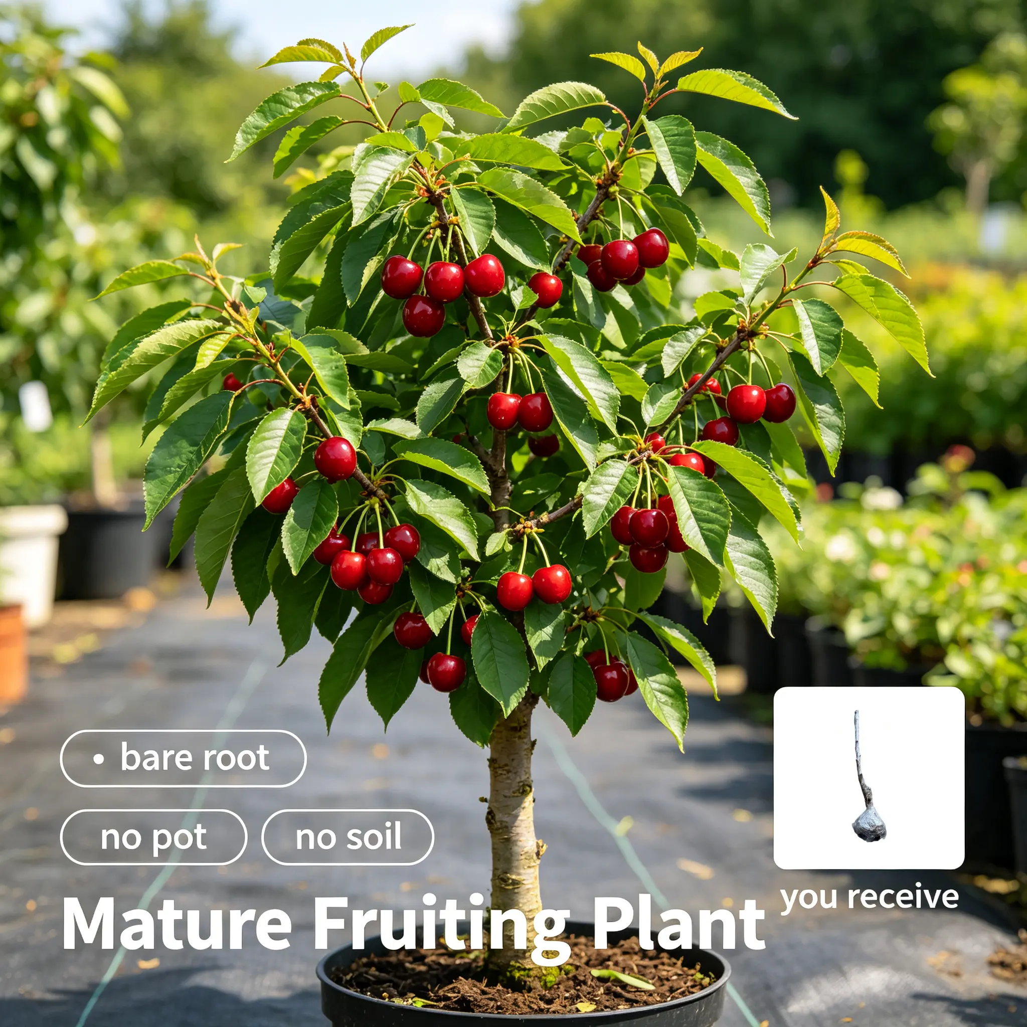 Easy Grow Sweet Cherry Tree Seedling, 40-50cm Bare Root, High Survival Rate Outdoor Garden Fruit Tree