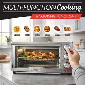 Gourmia Air Fryer Toaster Combo Countertop Oven with Air Fry, Bake, Broil, Toast & Bagel Functions, Adjustable Temperature & Timer, Fry Basket, Baking Pan, Oven Rack & Pullout Crumb Tray